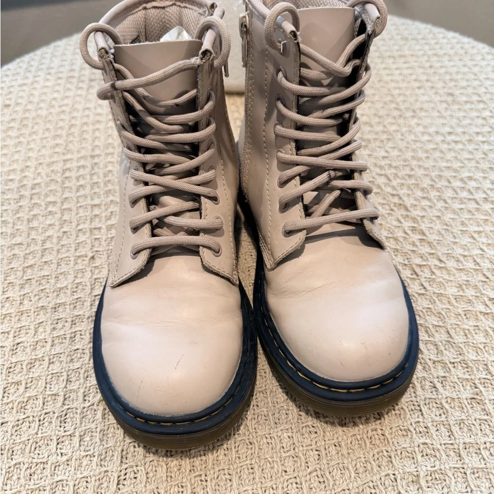 Dr. Martens Cream Leather Kids' Lace-Up Boot Interior Label Visible